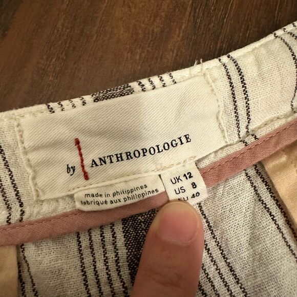 by ANTHROPOLOGIE Linen-Blend Exposed Button-Fly Shorts in Ivory Stripe - Picture 8 of 11